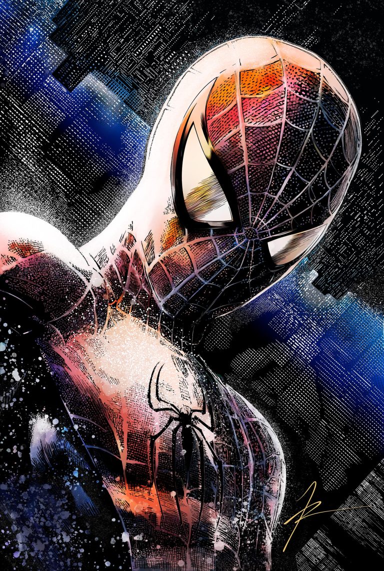 Color Spider-Man portrait illustration.